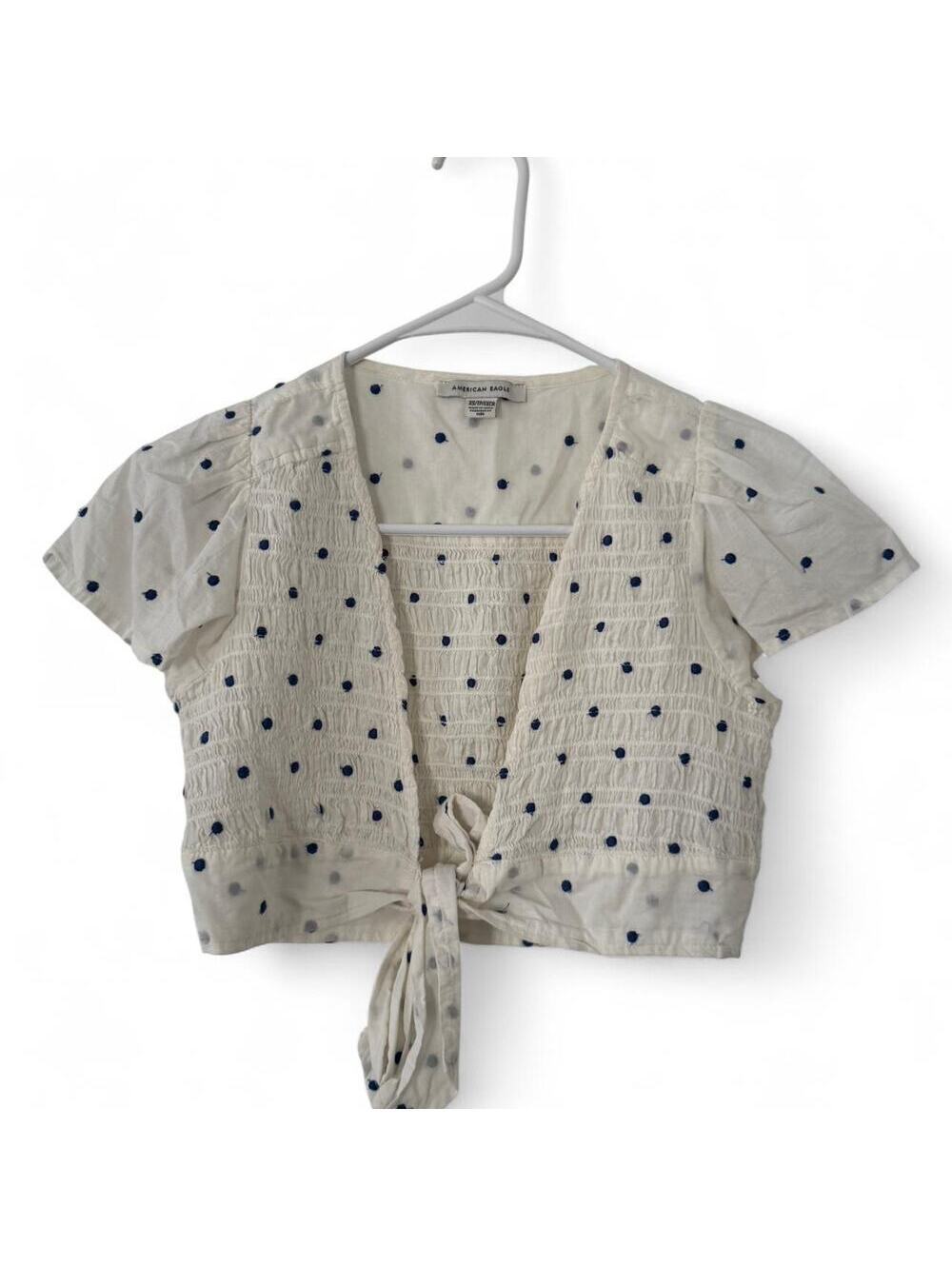 American Eagle 90s Cotton Cottage Chic Polka Dot Front Tie Baby Tee Size XS
